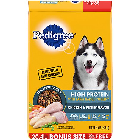 Pedigree High Protein Adult Dry Dog Food Chicken And Turkey Flavor Dog Kibble - 20.4 Lb