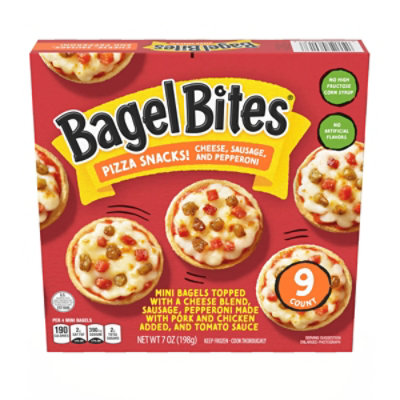 Bagel Bites Cheese Sausage & Pepperoni Mini Pizza Bagel Frozen Snacks Box - 9 Count - Image 1