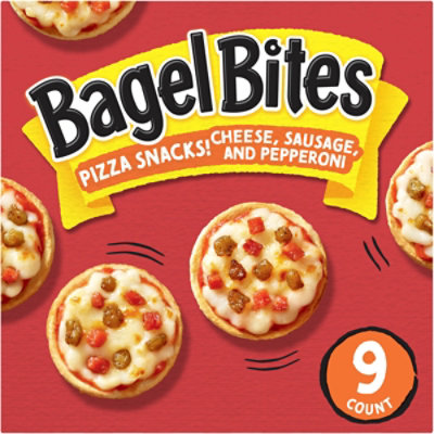 Bagel Bites Cheese Sausage & Pepperoni Mini Pizza Bagel Frozen Snacks Box - 9 Count - Image 2