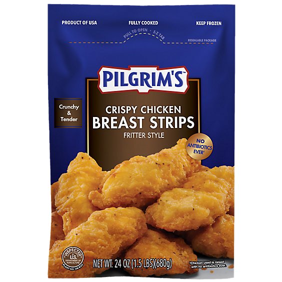 Pilgrims Crispy Chicken Breast Strips Frozen Fully Cooked - 24 OZ