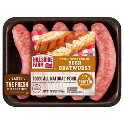 Hillshire Farm All Natural* Beer Bratwurst Pork Sausages 19 Oz