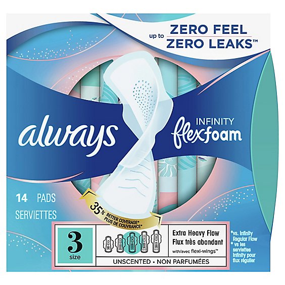 Always Infinity Pads Size 3 Extra Heavy Flow Absorbency With Wings - 14 CT