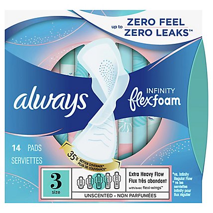 Always Infinity Pads Size 3 Extra Heavy Flow Absorbency With Wings - 14 CT - Image 1
