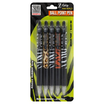 Zebra Ball Point Pen Zipper Grip Animals 5 CT Safeway