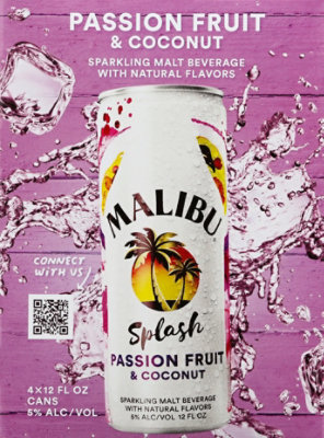 Malibu Splash Passion Fruit & Coconut In Cans - 4-12 FZ - Image 2