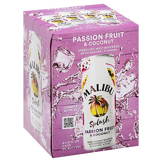 Malibu Splash Passion Fruit & Coconut In Cans - 4-12 FZ