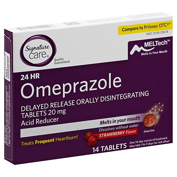 Signature Care Omeprazole Acid Reducer Strawberry Tab - 14 CT