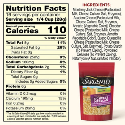 Sargento Shredded 4 Cheese Mexican Natural Cheese Fine Cut - 16 Oz - Image 5