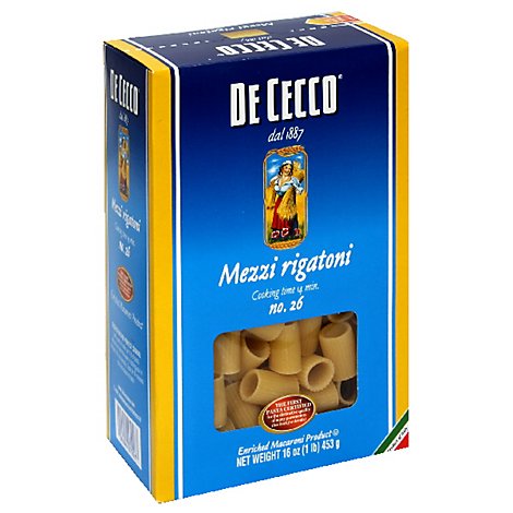 De Cecco Pasta Mezzi Rigatoni Enriched Macaroni - 1 Lb