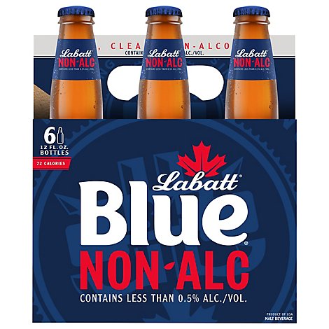 Labatt Blue Non Alcoholic Pilsner Beer 6 Pack Long Neck Bottle - 6-12 FZ