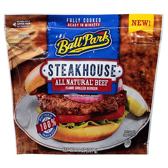 Ball Park Steakhouse All Natural Beef Flame Grilled Burger 4 Ct - 14 OZ