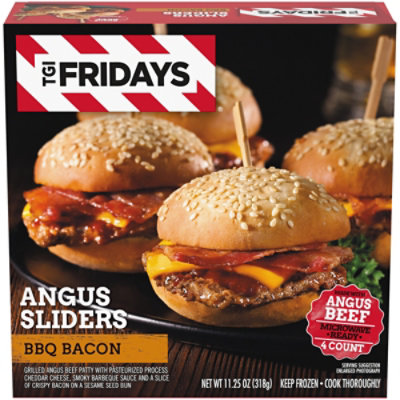 TGI Fridays BBQ Bacon Angus Cheeseburger Sliders Frozen Snacks Box - 4 Count - Image 1