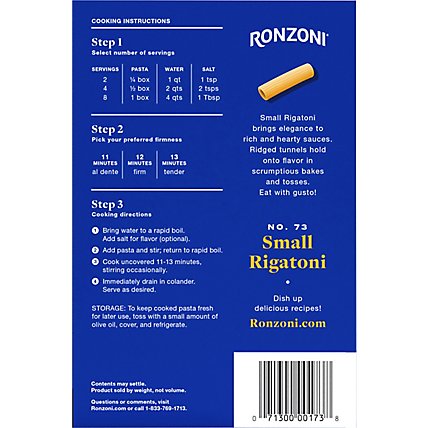 Ronzoni Pasta Rigatoni No. 73 Small - 16 Oz - Image 6
