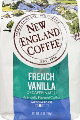 New England Coffee Ground French Vanilla Decaf Foil Bag - 10 OZ - Image 1