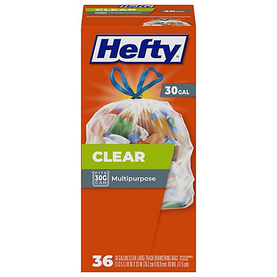 Hefty Trash Bags Drawstring Recycling Clear Large 30 Gallon Scent Free- 36 Count
