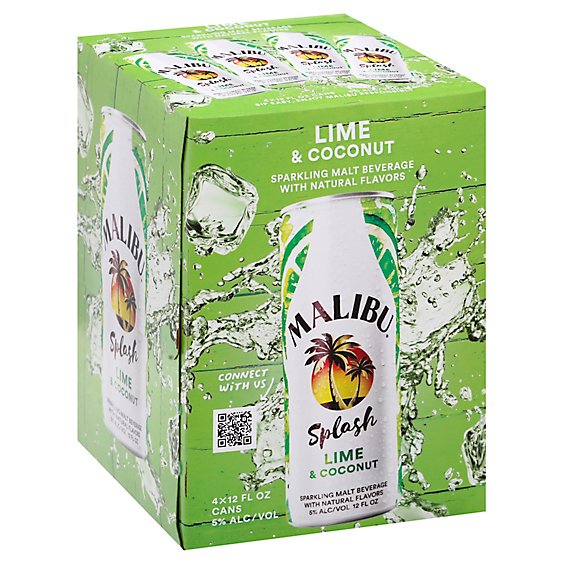 Malibu Splash Lime & Coconut In Cans - 4-12 FZ