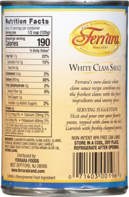 Ferrara Pasta Sauce White Clam With Extra Virgin Oil - 15 Oz - Image 6