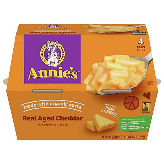 Annies Real Aged Cheddar Macaroni & Cheese Microwave Cups - 4-2.01 OZ