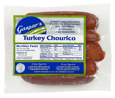 Gaspars Chourico Turkey Franks - 0.50 Lb - Image 1