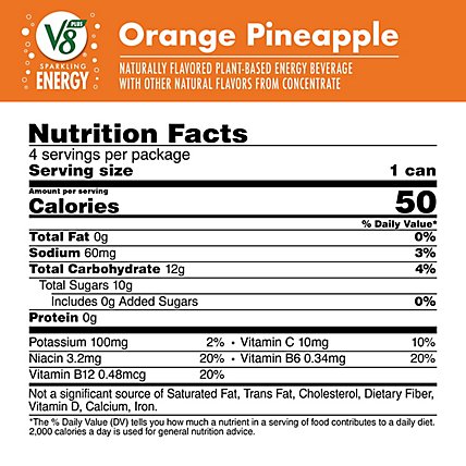 V8 Sparkling Orange Pineapple Energy Drink Pack - 4-11.5 Fl. Oz. - Image 5