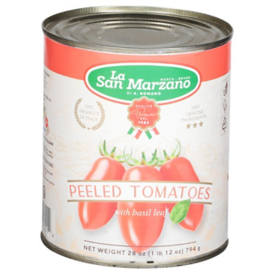 La San Mar Tomatoes Peeled With Basil leaf - 28 Oz