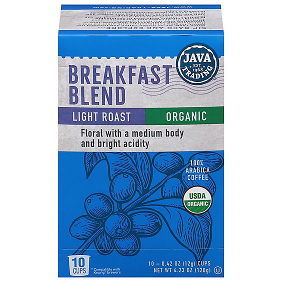 Java Trading Organic Breakfast Blend Single Serve Coffee - Light Roast - 10 CT