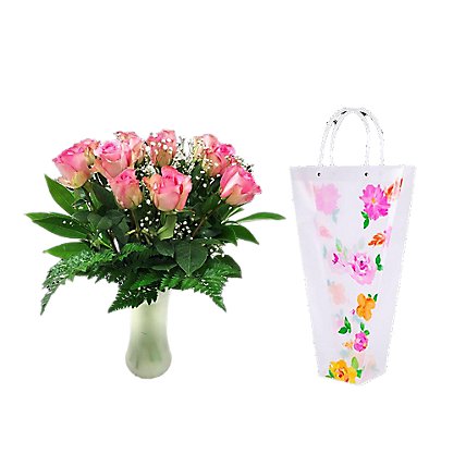 Dozen Rose Vase In A Bag - EA - Image 1