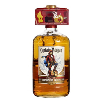 Captain Morgan Original Spiced Rum Glass Bottle with One Branded NFL Helmet Pourer - 1.75 Liter - Image 2