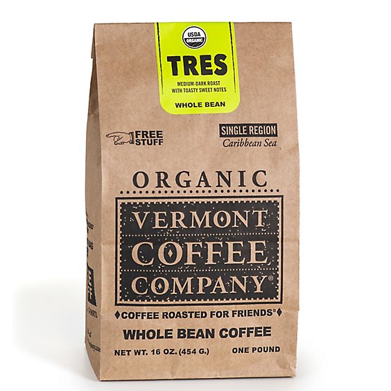 Vermont Coffee Company Organic Whole Bean Tres Medium Dark Roast - 16 OZ