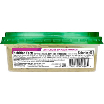 Cedars Artichoke Spinach Hommus - 8 OZ - Image 6