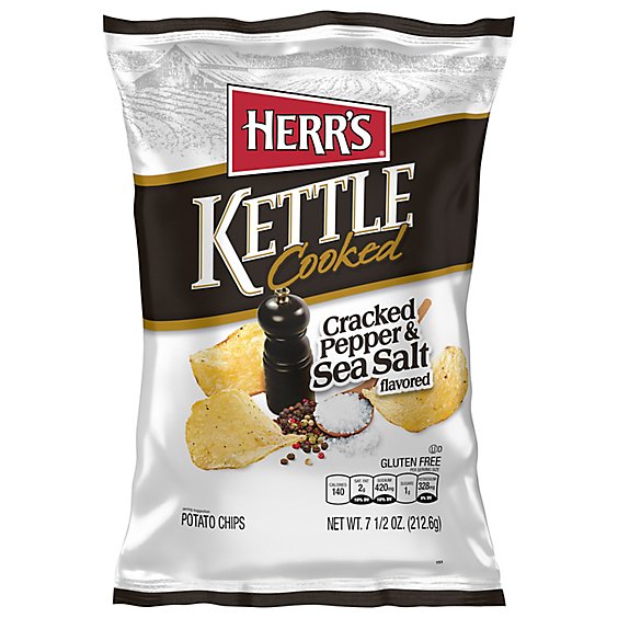 Herrs Kettle Cooked Sea Salt & Cracked Pepper Potato Chips - 7.5 OZ