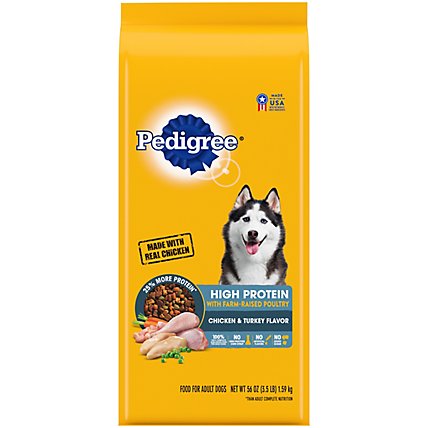 Pedigree High Protein Chicken And Turkey Flavor Dog Kibble Adult Dry Dog Food Bag - 3.5 Lb