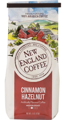 New England Coffee Ground Cinnamon Hazelnut Caffeine Foil Bag - 11 OZ - Image 1