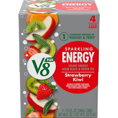 V8 +Energy Sparkling Strawberry Kiwi Juice Energy Drink - 4-11.5 Fl. Oz. - Image 1