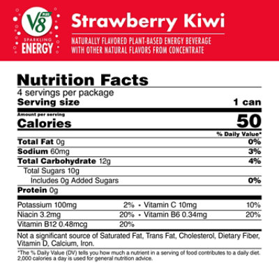 V8 +Energy Sparkling Strawberry Kiwi Juice Energy Drink - 4-11.5 Fl. Oz. - Image 4