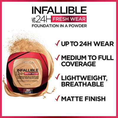 L'Oreal Paris Infallible Up to 24 Hour Fresh Wear Radiant Honey Foundation in a Powder - 0.31 Oz - Image 4