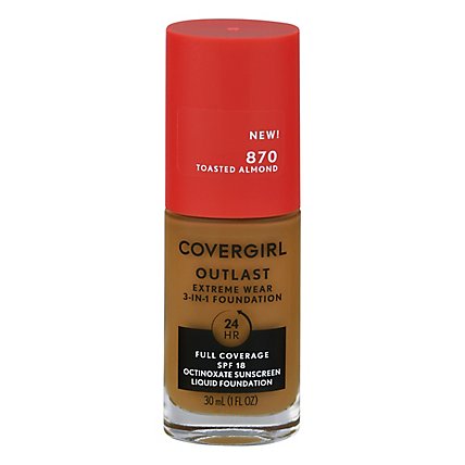Cover Girl Outlast Extreme Wear Foundation SPF 18 870 Toasted Almond - 1 Fl. Oz. - Image 3