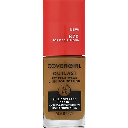 Cover Girl Outlast Extreme Wear Foundation SPF 18 870 Toasted Almond - 1 Fl. Oz. - Image 2