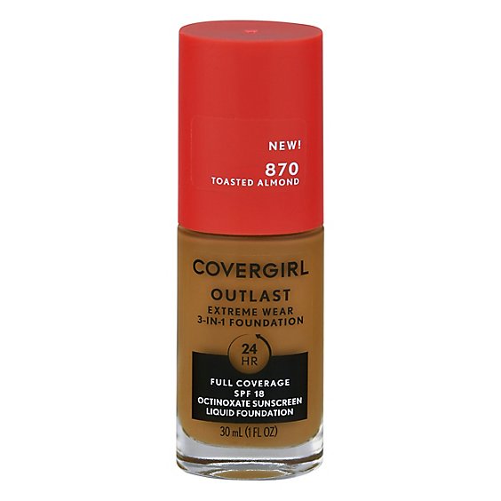 Cover Girl Outlast Extreme Wear Foundation SPF 18 870 Toasted Almond - 1 Fl. Oz.