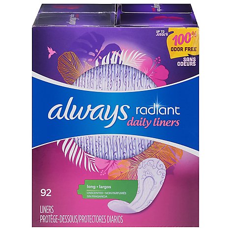 Always Radiant Daily Liners Long Absorbency Unscented - 92 Count
