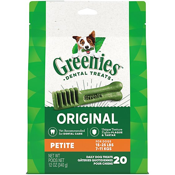 Greenies Original Petite Natural Dog Dental Care Chews Oral Health Dog Treats 20 Count - 12 Oz