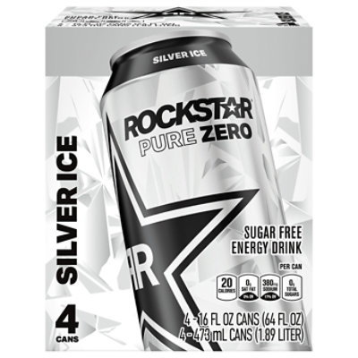 Rockstar Pure Zero Energy Drink Silver Ice 16 Fluid Ounce Can 4 Count - 64 FZ - Image 3