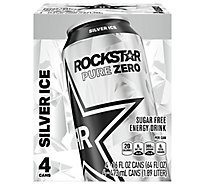 Rockstar Pure Zero Energy Drink Silver Ice 16 Fluid Ounce Can 4 Count - 64 FZ