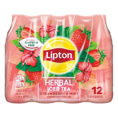 Lipton Iced Tea Herbal Strawberry Mint - 12-16.9 FZ - shaws