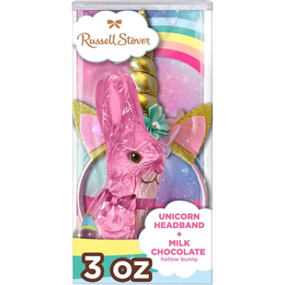 RUSSELL STOVER Easter Unicorn Headband with Milk Chocolate Easter Bunny - 3 Oz - Image 1