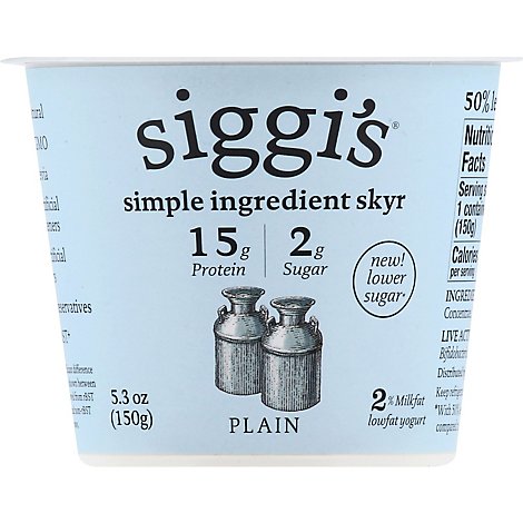 siggi's Skyr Icelandic Strained 2% Low Fat Plain Yogurt - 5.3 Oz
