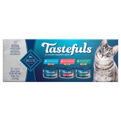 Blue Tastefuls Natural Pate Salmon Chicken Ocean Fish&Tuna Entree Wet Cat Food Variety - 12-3 Oz - Image 3