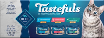 Blue Tastefuls Natural Pate Salmon Chicken Ocean Fish&Tuna Entree Wet Cat Food Variety - 12-3 Oz - Image 2