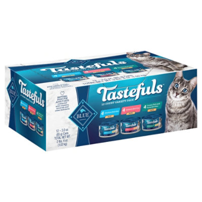 Blue Tastefuls Natural Pate Salmon Chicken Ocean Fish&Tuna Entree Wet Cat Food Variety - 12-3 Oz - Image 1