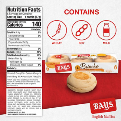 Bays Brioche English Muffins 6 Count - 12 Oz - Image 3